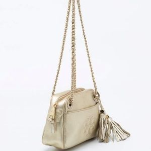 Tory Burch Thea Metallic Gold Designer Crossbody Bag